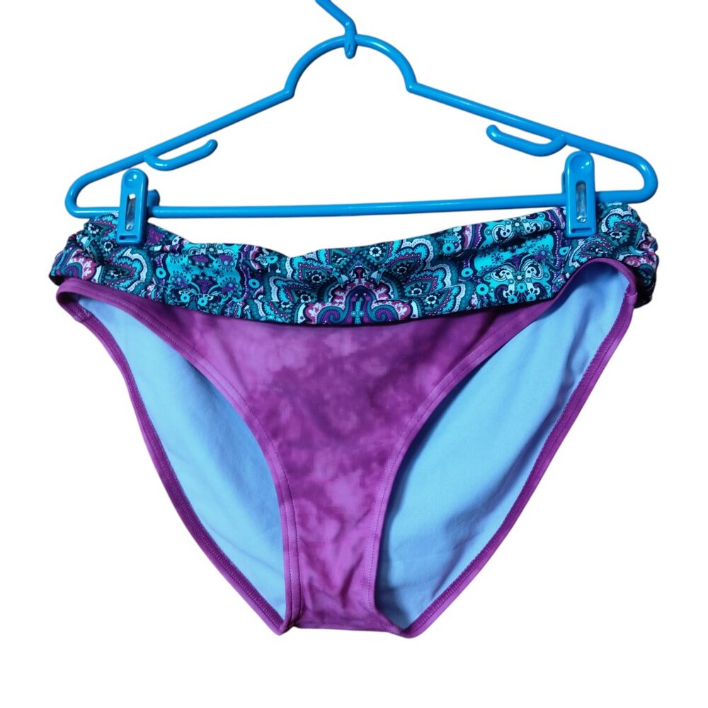Prana Women's Large Fold Over Bikini Bottom Swim Tie Dye Paisley Print Beach